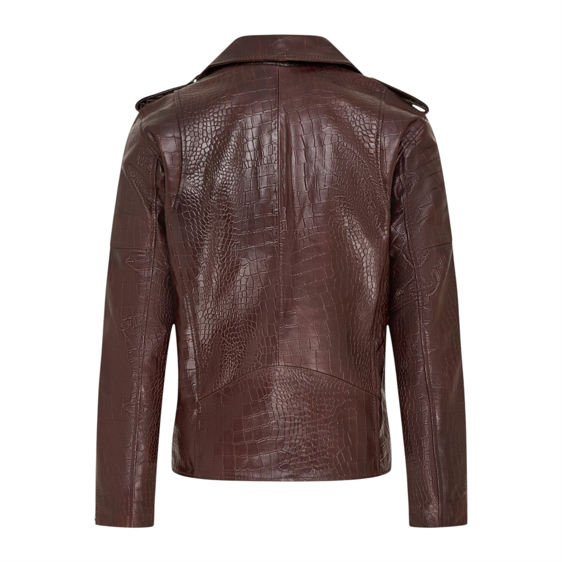 Mens Cow Leather Alligator Print Embossed Biker Jacket - Rot