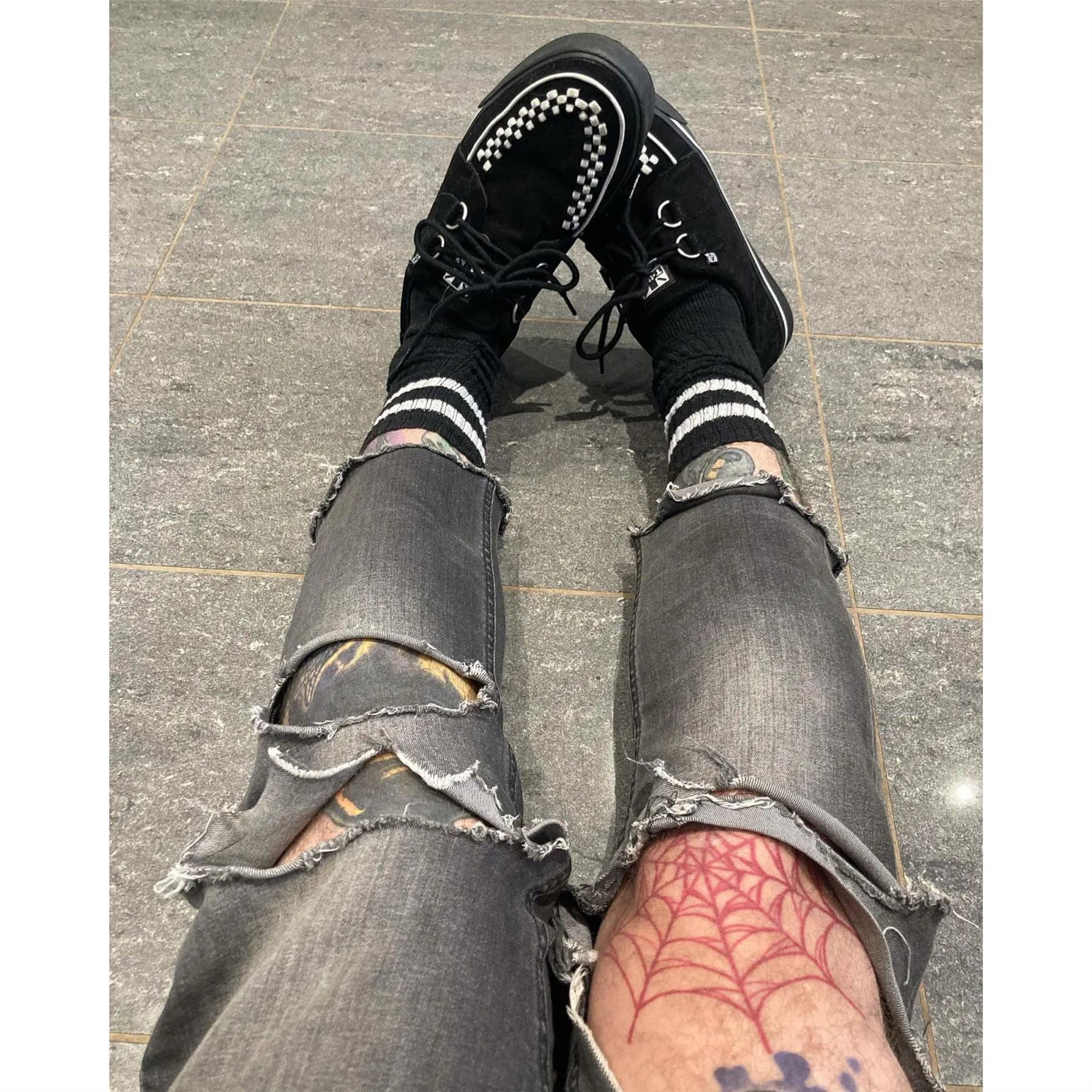 TUK Pointed Creeper Sneaker Black White Suede Platform Shoes - A9182