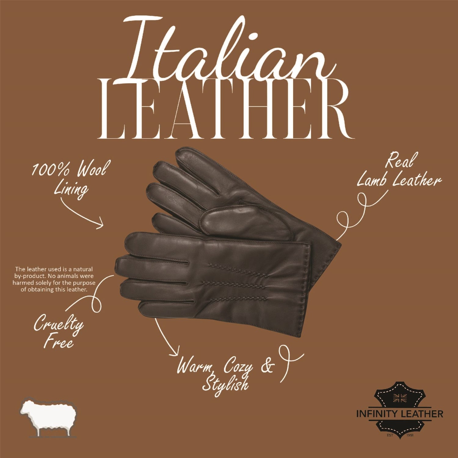 Men’s Italian Leather Warm Wool Lining Winter Stich Design Gloves - M-LGV-205