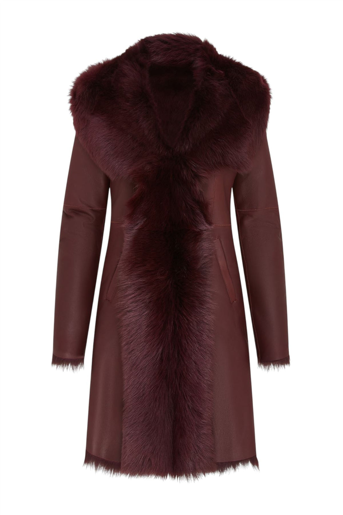 Womens Toscana Sheepskin Leather Hooded Trench Coat - Coast