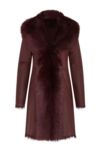 Womens Toscana Sheepskin Leather Hooded Trench Coat - Coast