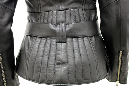 Womens Mid-length Leather Biker Jacket-Middlewich