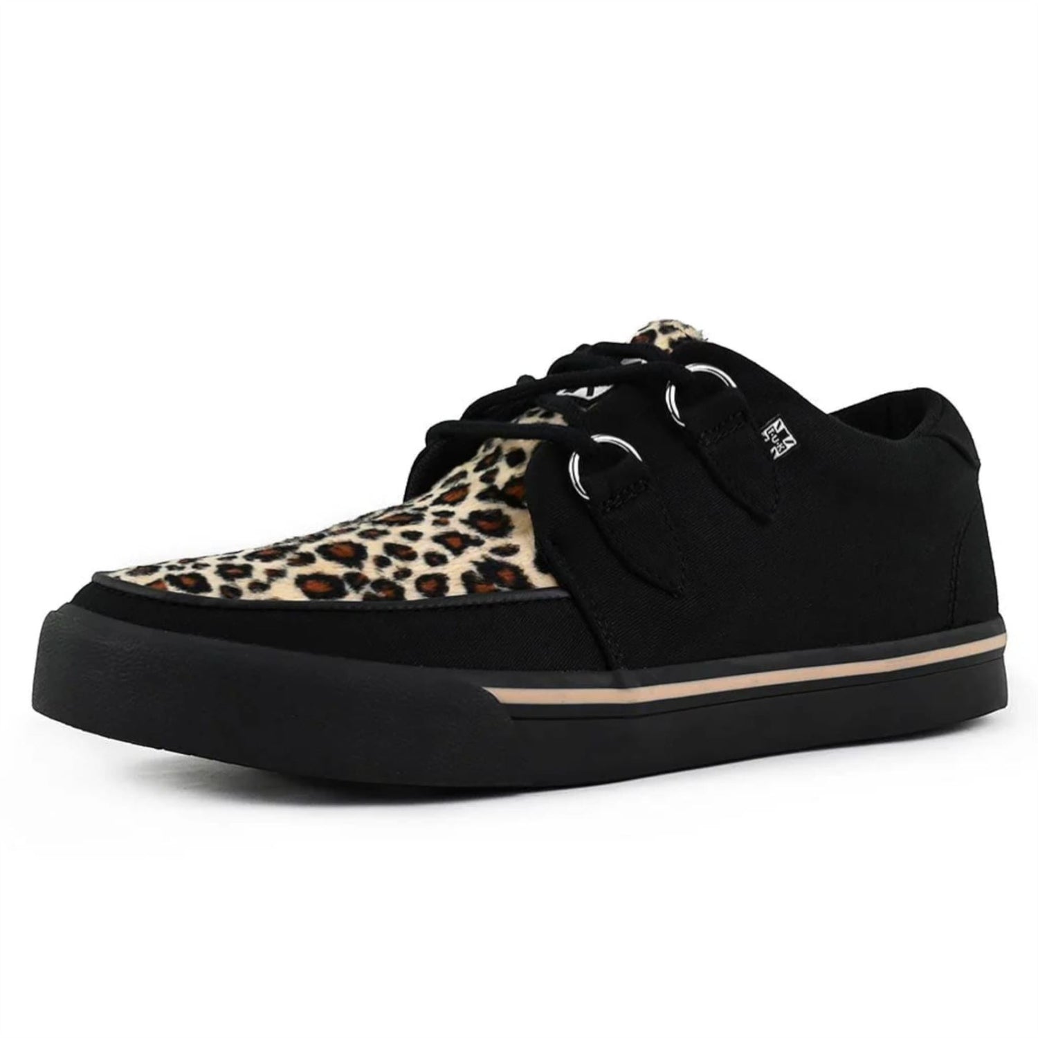 TUK Pointed Creeper Sneaker Black Leopard Canvas Platform Shoes - A9180