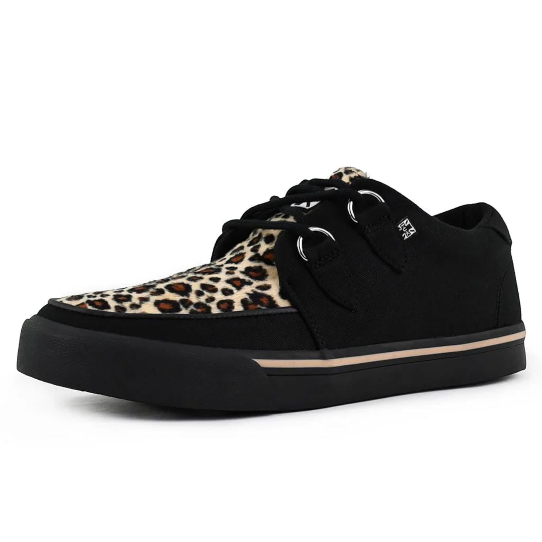 TUK Pointed Creeper Sneaker Black Leopard Canvas Platform Shoes - A9180
