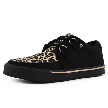 TUK Pointed Creeper Sneaker Black Leopard Canvas Platform Shoes - A9180