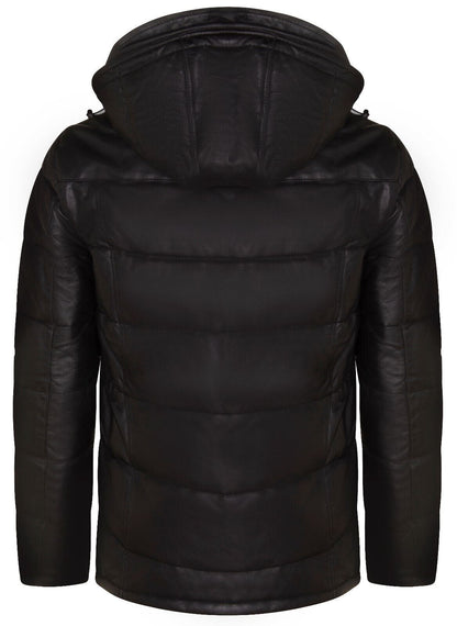 Mens Puffer Leather Hooded Bomber Jacket-Cramlington