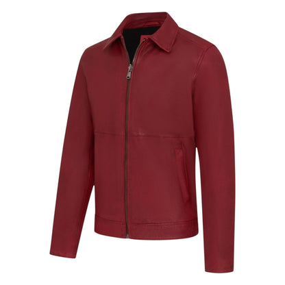 Mens Leather Harrington Collar Biker Jacket - Alpha