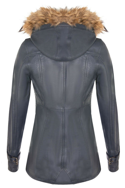 Womens Warm Leather Hooded Parka Jacket-Northwich - Upperclass Fashions 