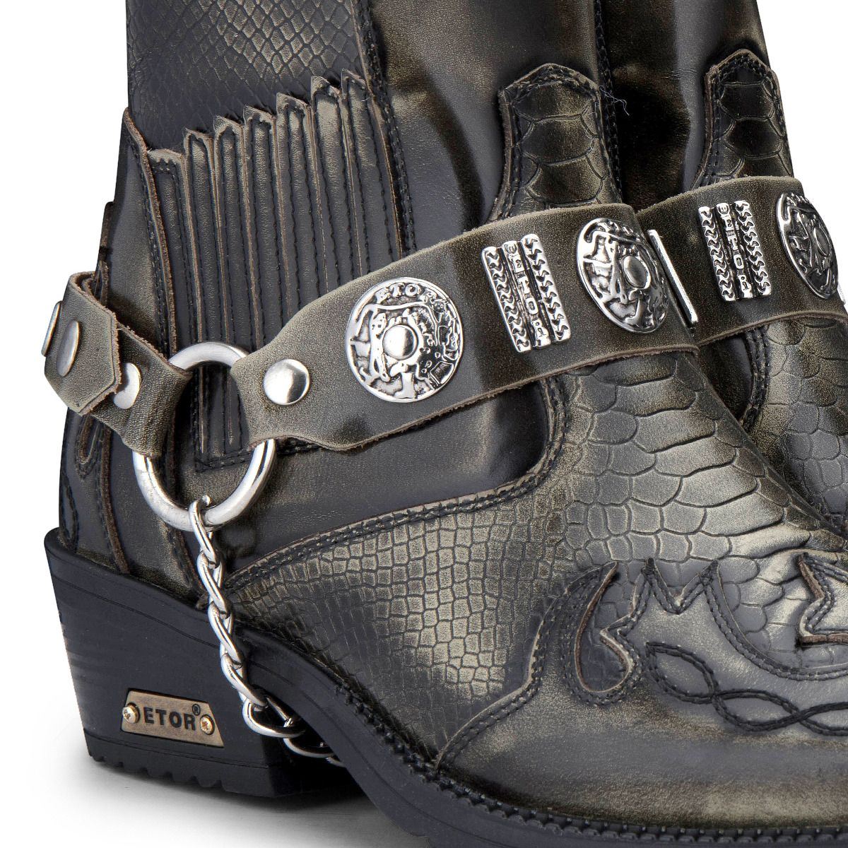 Mens Olive Snakeskin Winklepicker Cowboy Leather Ankle Boots