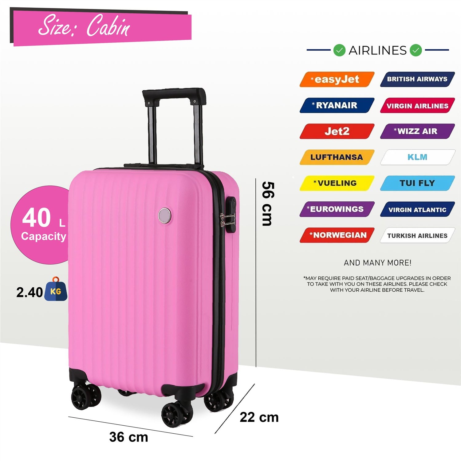 Edmonton Cabin Hard Shell Suitcase in Pink