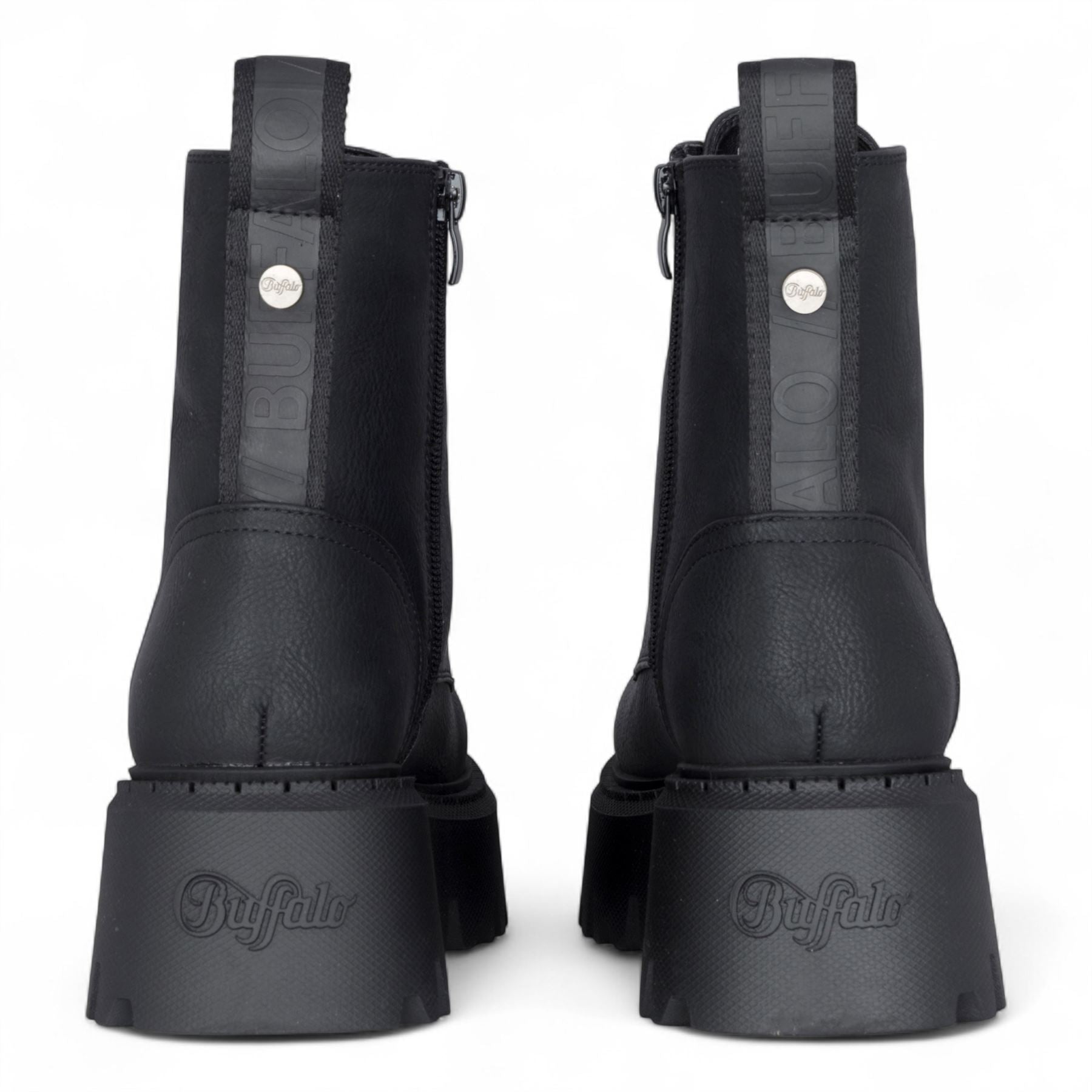 Buffalo Womens Black Chunky Platform Warm High Ankle Combat Boots - ASPEN-LACE-UP