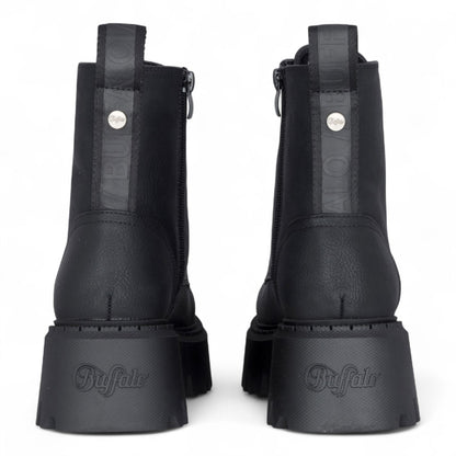 Buffalo Womens Black Chunky Platform Warm High Ankle Combat Boots - ASPEN-LACE-UP