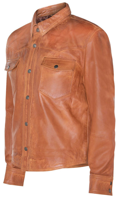 Mens Retro Denim Leather Shirt Jacket-Dorking