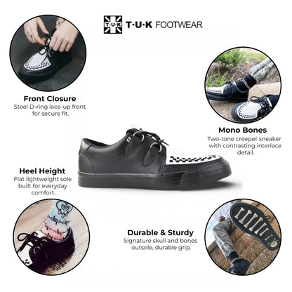 TUK Pointed Creeper Sneaker Black White Leather Platform Shoes - A9180
