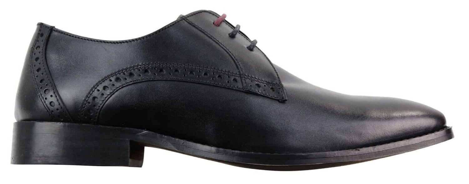 Mens Classic Oxford Brogue Derby Shoes in Black Leather