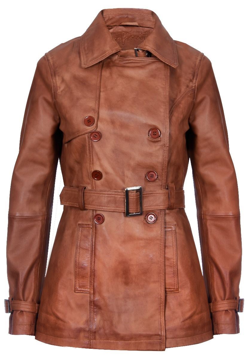 Womens Mid Length Leather Trench Coat -Oakham