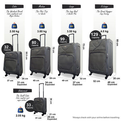 Nagoya Set of 5 Soft Shell Suitcase in Grey