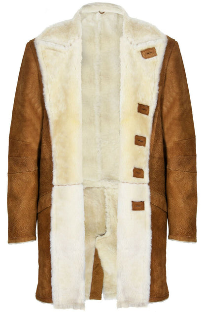 Mens Long Sheepskin shearling Trench Coat-Lewes