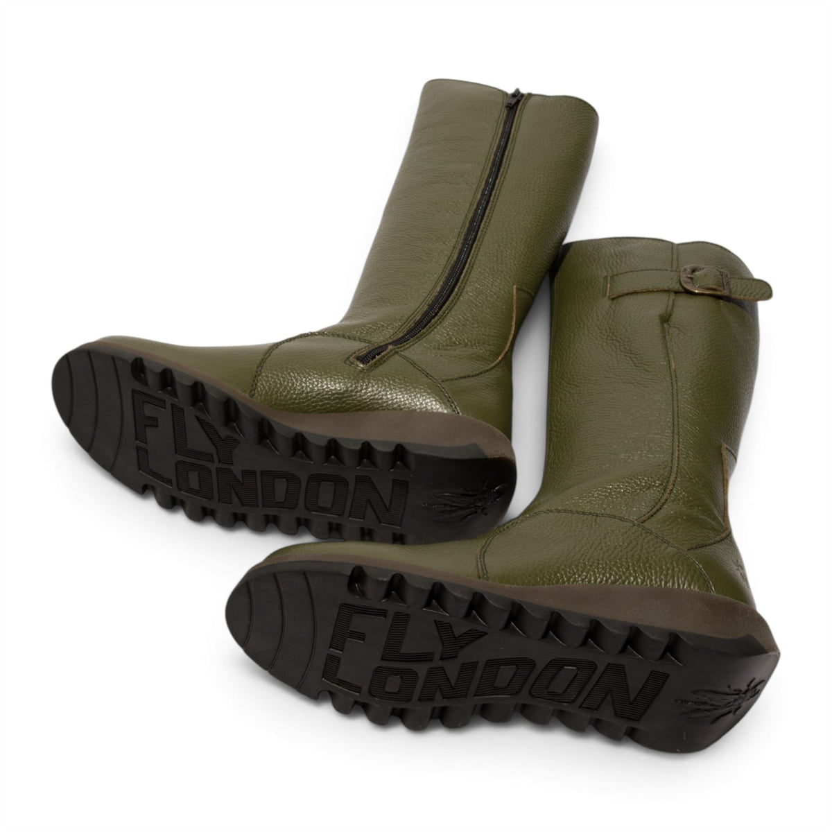 Fly London Womens Military Green Leather Wedge Heel Knee High Long Boots - MOL2