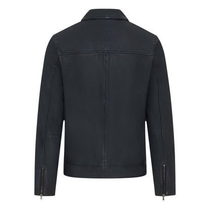Mens Leather Harrington Collar Biker Jacket - Alpha