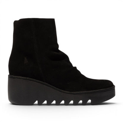 Fly London Women’s Black Suede Leather Wedge Heel Platform Ankle Boots - BAAN538