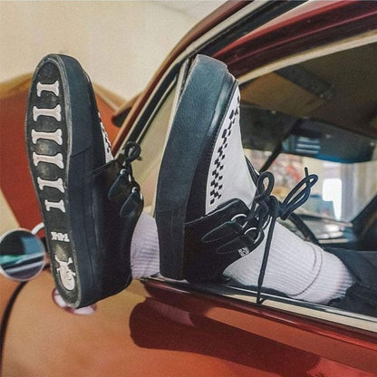 TUK Pointed Creeper Sneaker Black White Leather Platform Shoes - A9180