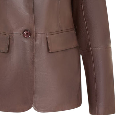 Womens One Button Leather Blazer Jacket-Newhaven