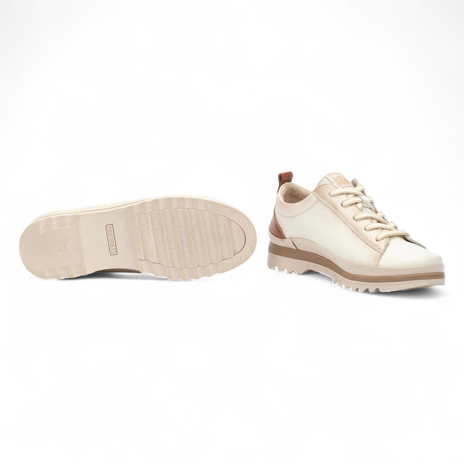 Pikolinos Women’s Nata White Leather Laces &amp; Zipper Trainers - Vigo