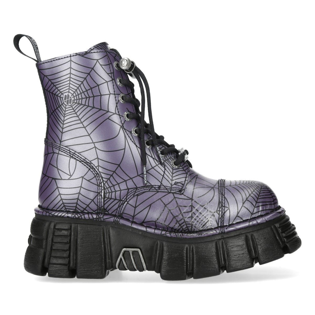 New Rock Purple Leather Gothic Military Biker Boots - MILI084N-S3