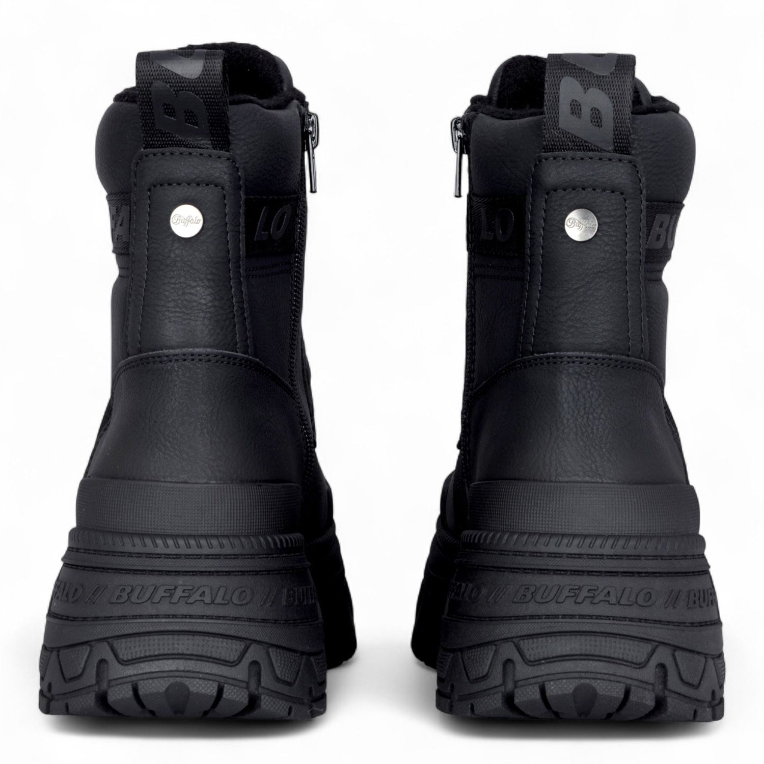 Buffalo Womens Black Chunky Platform Front Zip High Ankle Combat Boots - Fusion