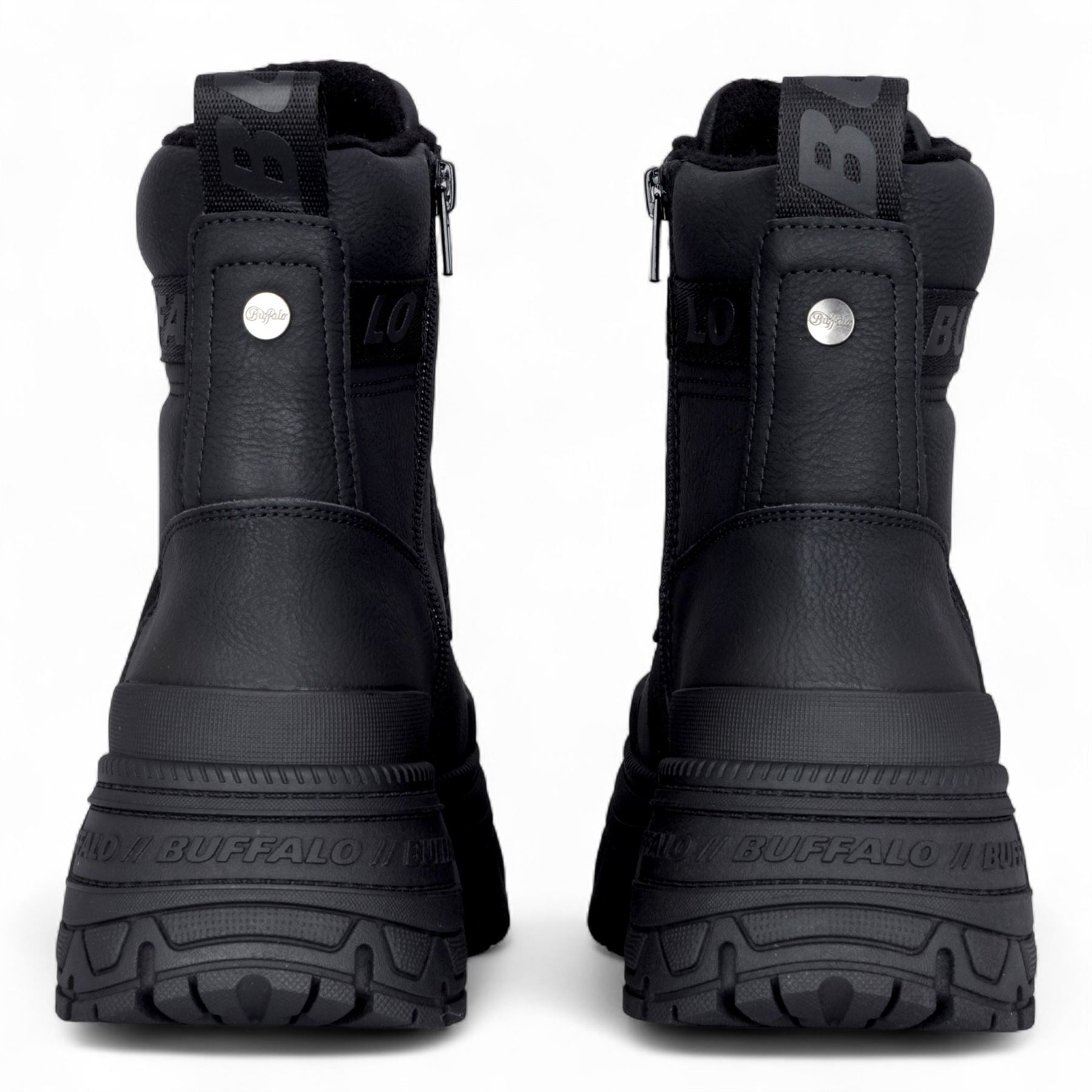 Buffalo Womens Black Chunky Platform Front Zip High Ankle Combat Boots - Fusion