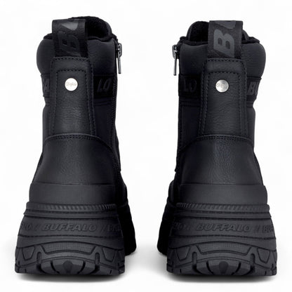 Buffalo Womens Black Chunky Platform Front Zip High Ankle Combat Boots - Fusion