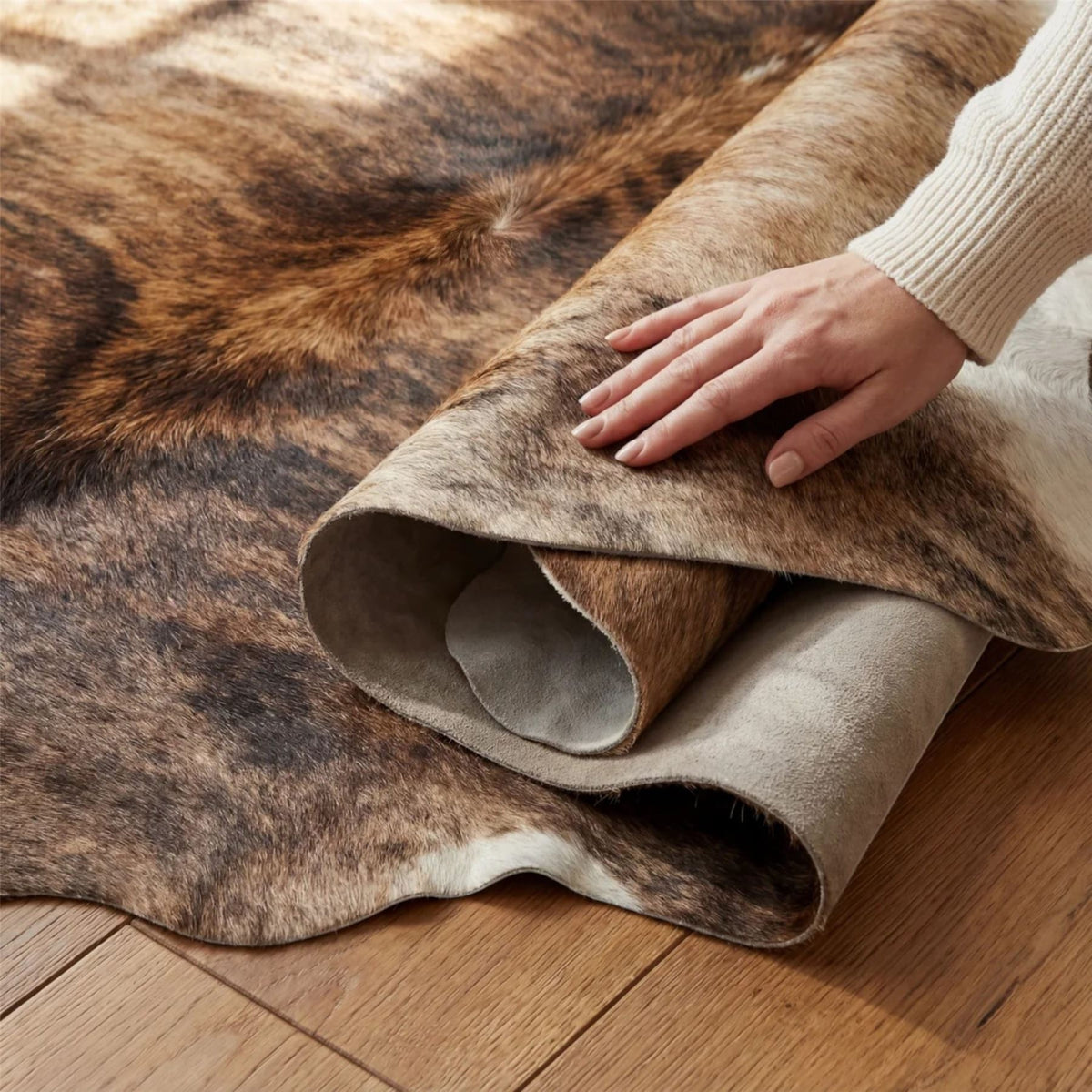 Natural Cow Leather Cowhide Hairon Rug - Light Brindle