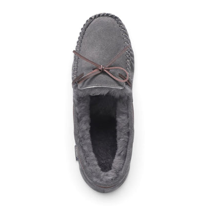 Men’s Grey Genuine Sheepskin Moccasin Winter Slippers - Flint