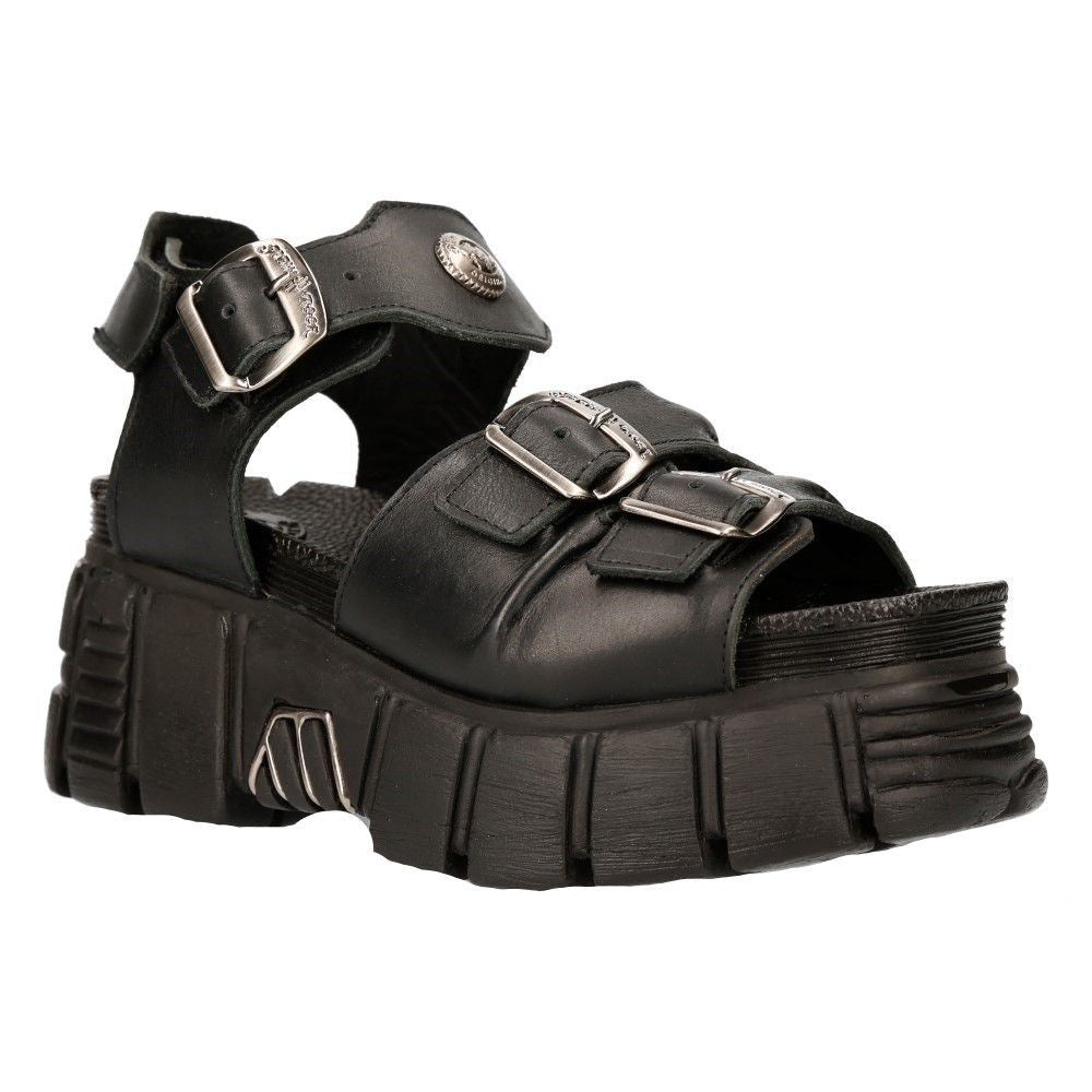 New Rock Unisex Metallic Black Punk Sandal Boots- M-BIOS101-C2