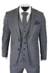 Mens Grey Suit 3 Piece Check Vintage Retro Smart Wedding Classic Tailored Fit - Upperclass Fashions 