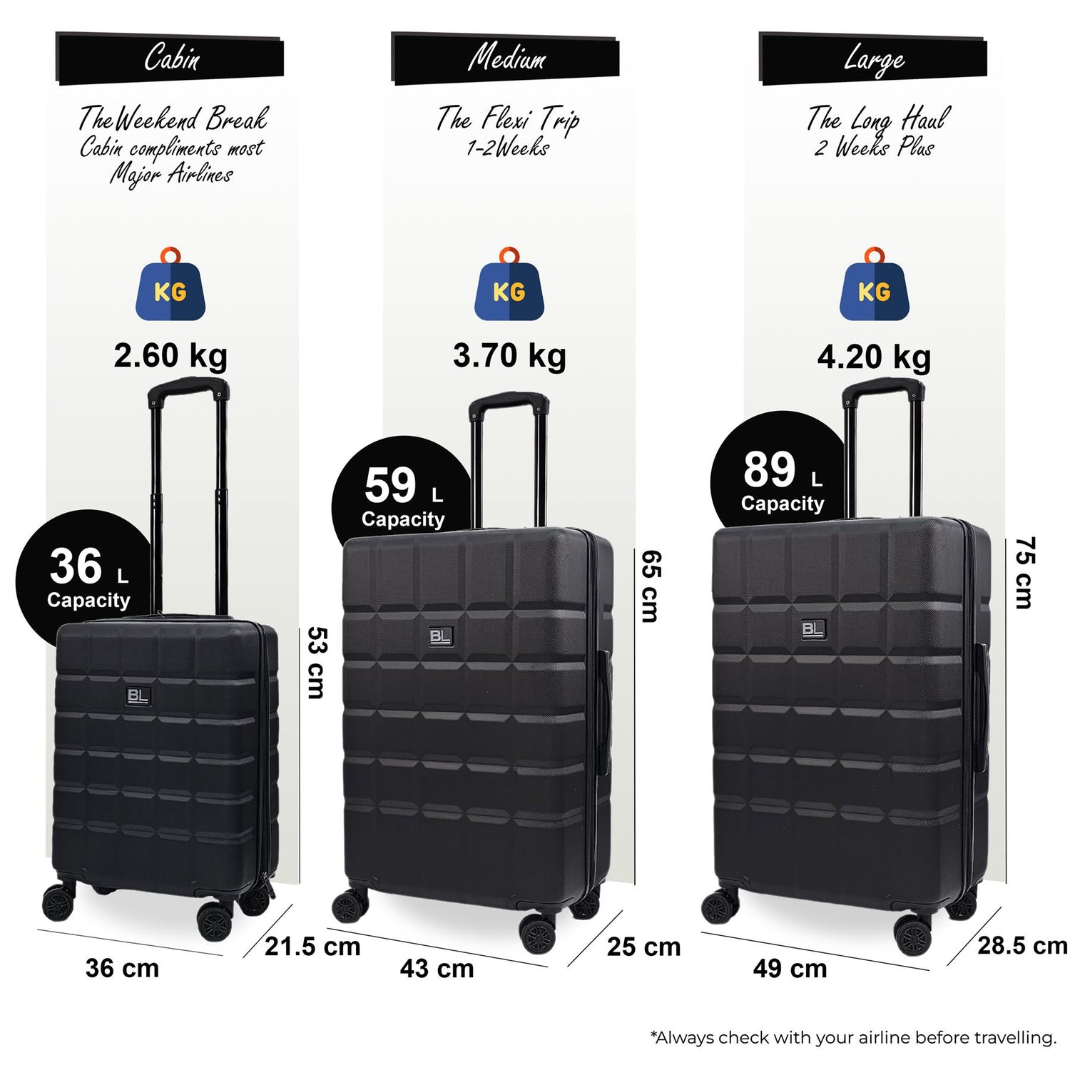 Coker Set of 3 Soft Shell Suitcase in Black