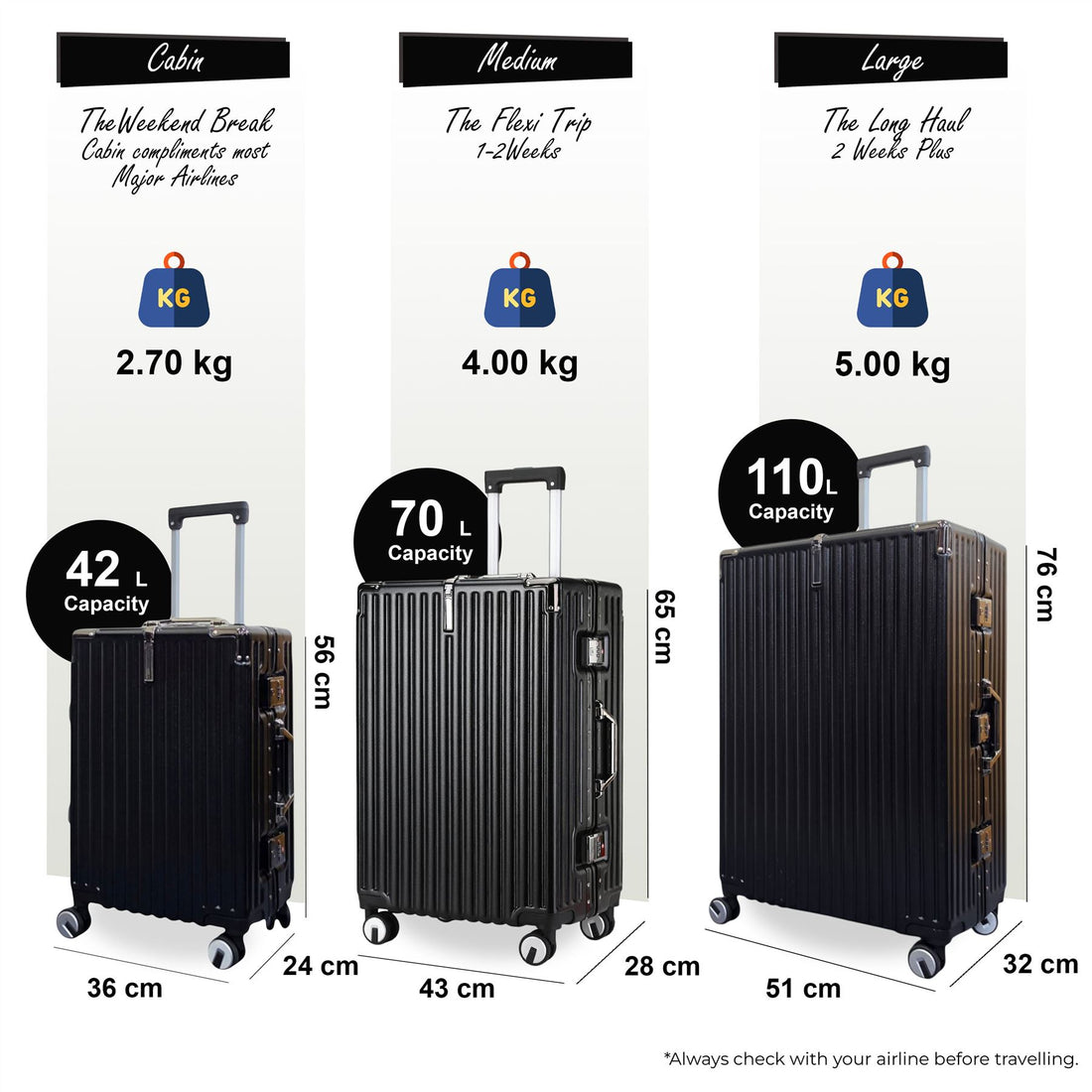 Airdrie Set of 3 Hard Shell Suitcase in Black