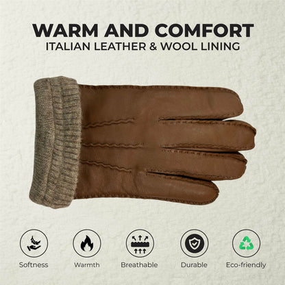 Men’s Italian Leather Warm Wool Lining Winter Gloves - M-LGV-405