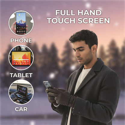 Men’s Italian Leather Warm Wool Lining Winter Knit Rib Gloves - M-LGV-105