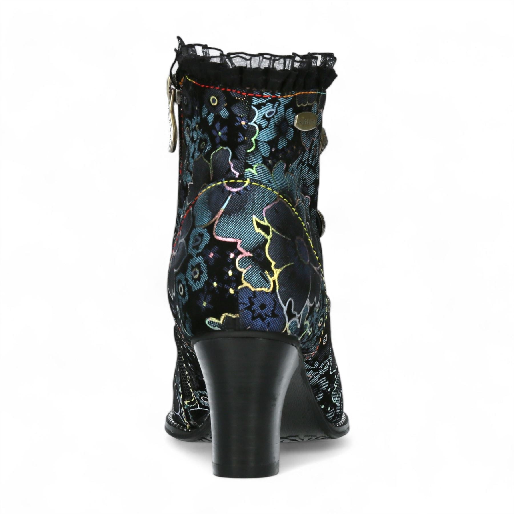 Laura Vita Elcodieo 224 Blue Floral Womens Gothic Victorian Leather Ankle Heeled Boots