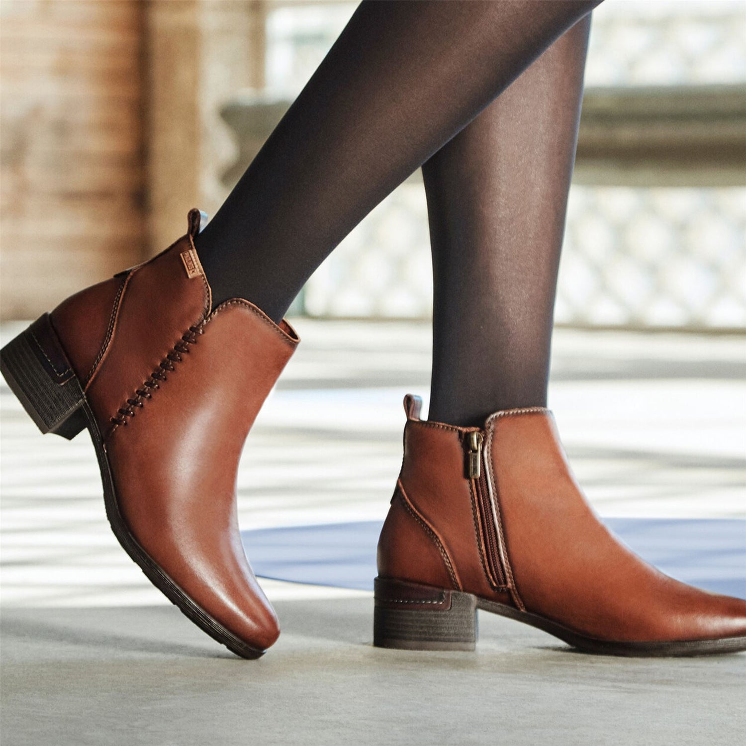 Pikolinos Women’s Cuero Brown Leather Zip Heel Ankle Boots - Malaga