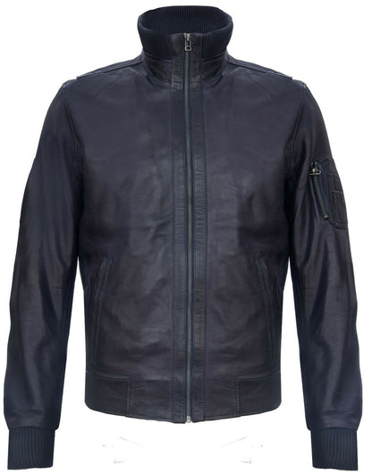 Mens Smart Leather Varsity Bomber Jacket-Chesterfield