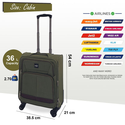 Soft Shell Cabin Suitcase 54 x 38 x 21 cm Lightweight Luggage Suitable for Easyjet, Ryanair