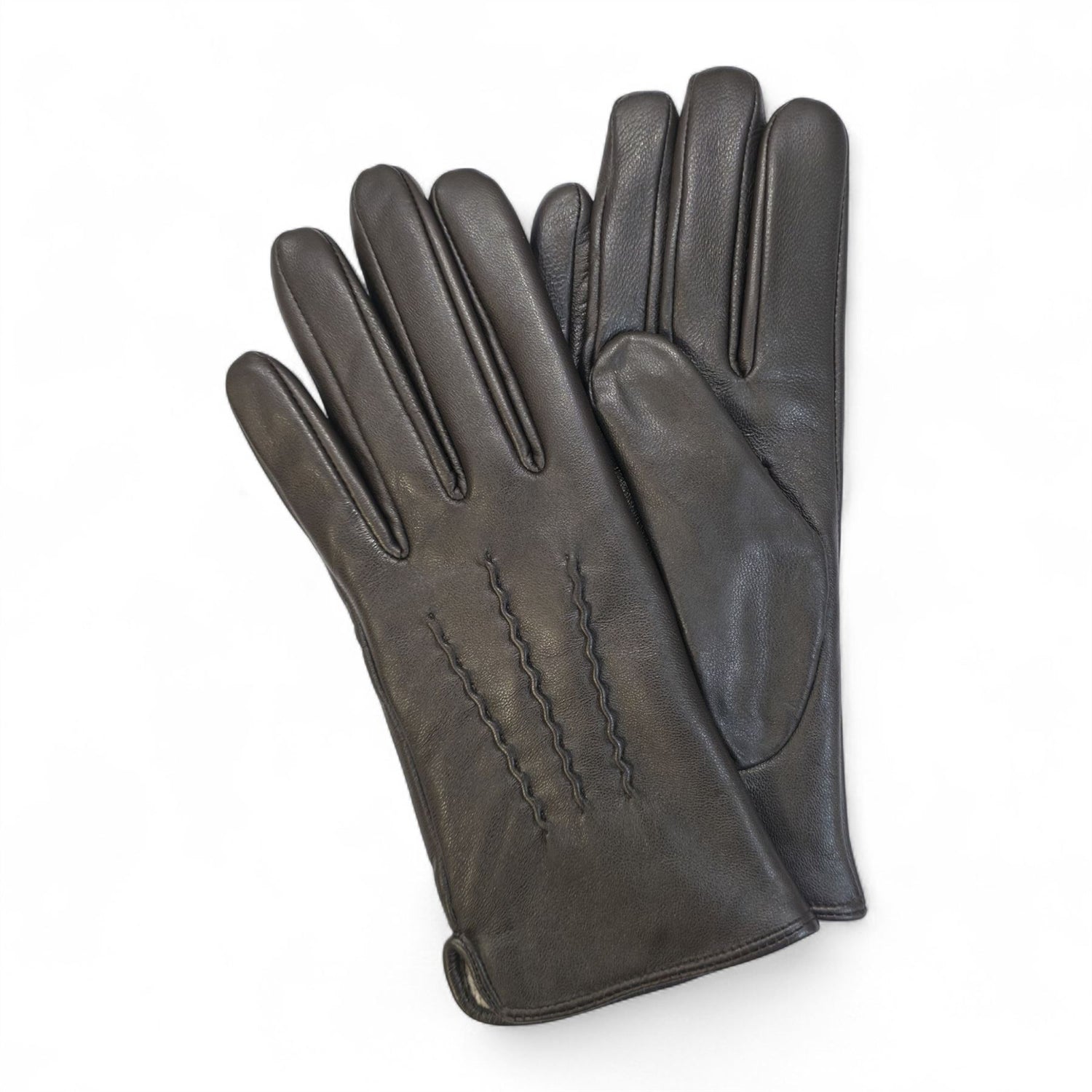 Womens Italian Leather Winter Stitch Line Design Soft Wool Lining Gloves