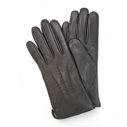 Womens Italian Leather Winter Stitch Line Design Soft Wool Lining Gloves