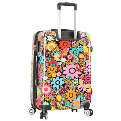 Hard Shell 4 Wheel Suitcase Set Flower Print Luggage Lightweight Cabin Travel Bags - Upperclass Fashions 