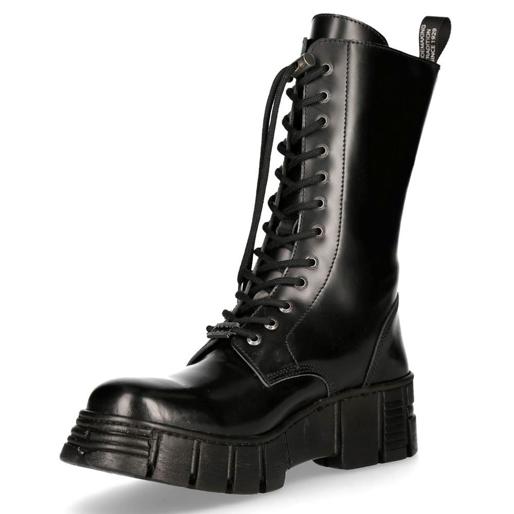 New Rock Boots Leather Mid-Calf Tower Biker Boots- M-WALL027N-C2