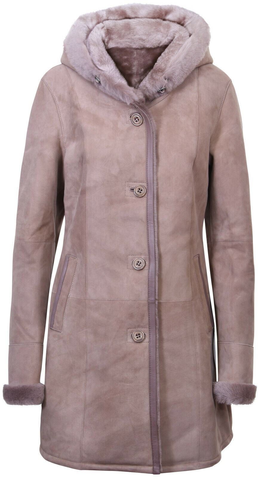Womens Suede Merino Sheepskin Hooded Coat-Richmond