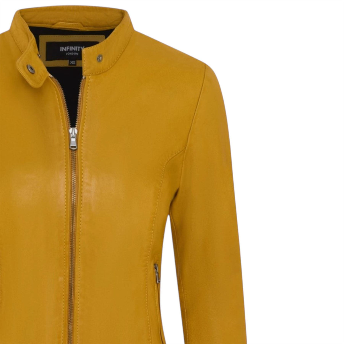Womens Leather Stand Collar Racer Biker Jacket - 181